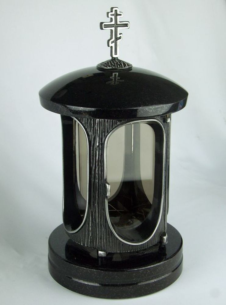 Grablampe "Alu" mit Granit mit orthodoxem Kreuz - zum Schließen ins Bild klicken