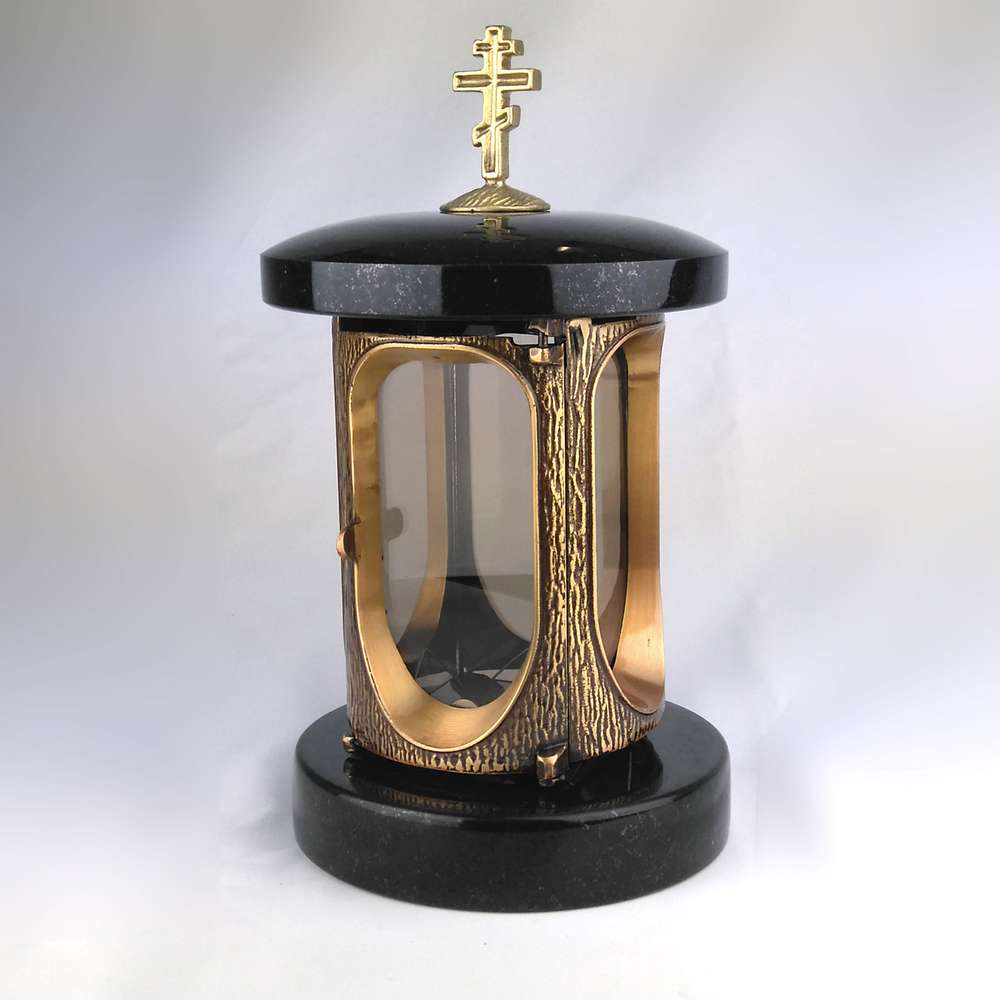 Grablampe "Messing" mit Granit mit orthodoxem Kreutz - zum Schließen ins Bild klicken